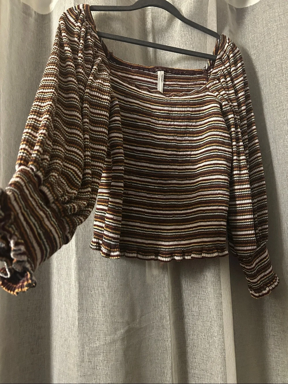 Anthropologie Smocked-Sleeved Top Square Neck szXL Cottagecore Fall Ready